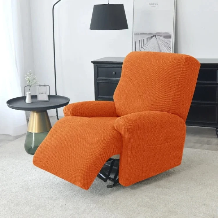 Żakardowy pokrowiec na fotel rozkładany - kratka - ORANGE POPPY.jpeg