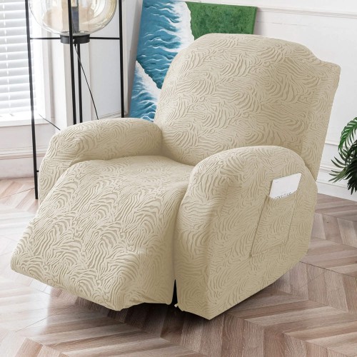 Żakardowy pokrowiec na fotel rozkładany - Creased - Beżowy.jpg