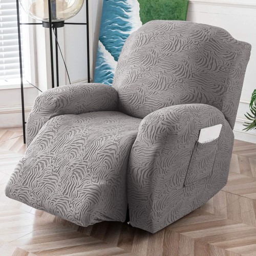 Żakardowy pokrowiec na fotel rozkładany - Creased - Jasny Szary.jpg