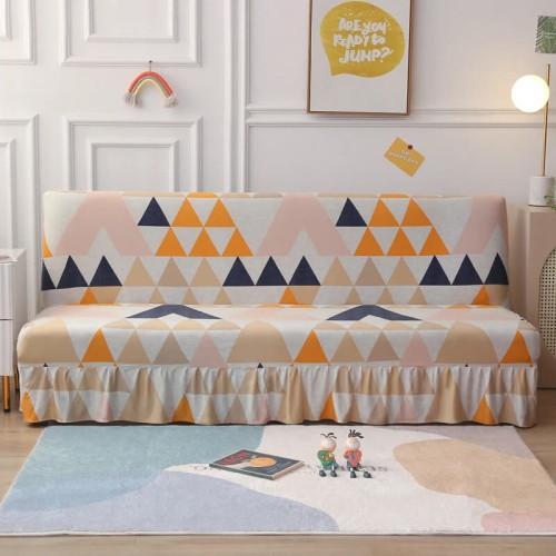 Pokrowiec na wersalkę finkę długi z falbanką - Colorful triangles.jpg