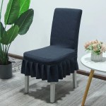 Żakardowy pokrowiec na krzesło z falbaną - kratka - Navy Blue.jpg