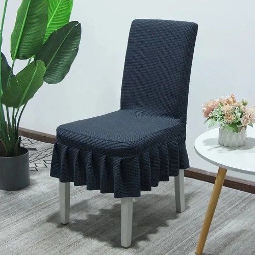 Żakardowy pokrowiec na krzesło z falbaną - kratka - Navy Blue.jpg
