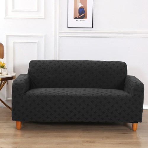 ŻAKARDOWY POKROWIEC NA KANAPĘ - SOFĘ - Pasy - OFF BLACK.jpg