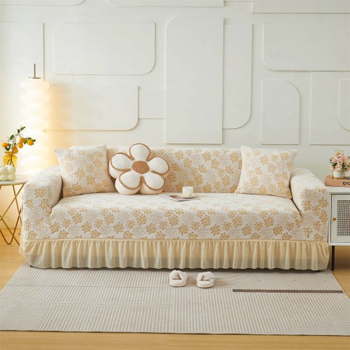 Pokrowiec na kanapę - sofę z falbaną - blossom - Beżowy.jpg
