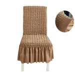 Żakardowy pokrowiec na krzesło z falbaną - bubble - TAILORED TAN