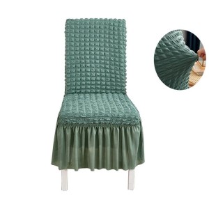 Żakardowy pokrowiec na krzesło z falbaną - bubble - TEAL STENCIL