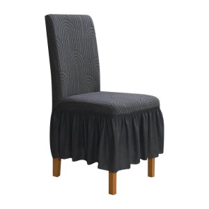 Żakardowy pokrowiec na krzesło z falbaną - Echo - Czarny