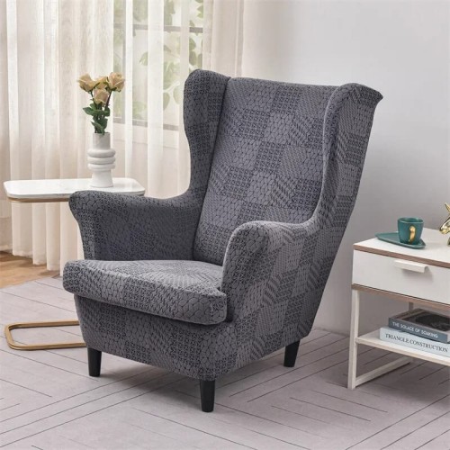 POKROWIEC NA FOTEL USZAK - ŻAKARDOWY - Hexa - Ciemnoszary.jpeg