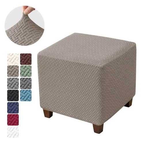 Żakardowy pokrowiec na pufę - podnóżek kwadratowy - chevron - Doeskin Grey.jpeg