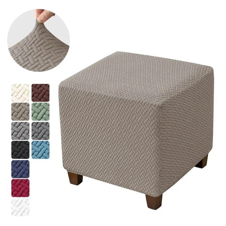 Żakardowy pokrowiec na pufę - podnóżek kwadratowy - chevron - Doeskin Grey.jpeg