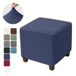 Żakardowy pokrowiec na pufę - podnóżek kwadratowy - chevron - Navy Blue.jpeg