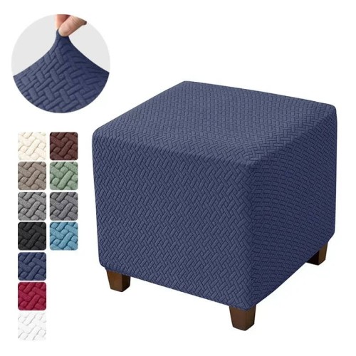 Żakardowy pokrowiec na pufę - podnóżek kwadratowy - chevron - Navy Blue.jpeg