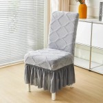 Żakardowy pokrowiec na krzesło z falbaną - Aurora - Szary