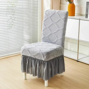 Żakardowy pokrowiec na krzesło z falbaną - Aurora - Szary