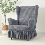 POKROWIEC NA FOTEL USZAK - ŻAKARDOWY Z FALBANĄ - bubble - GRISAILLE