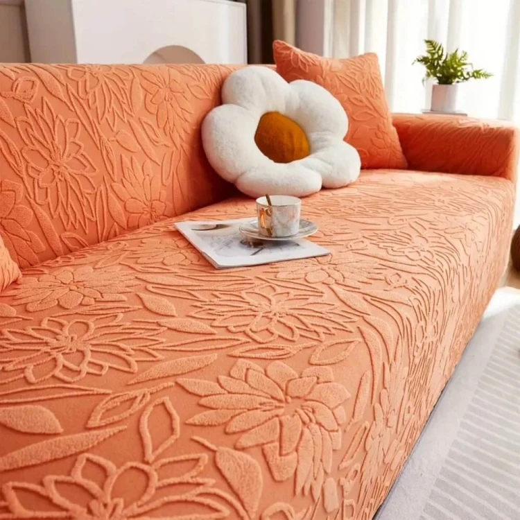 ŻAKARDOWY POKROWIEC NA KANAPĘ - SOFĘ - Embossed - Pomarańczowy.jpeg