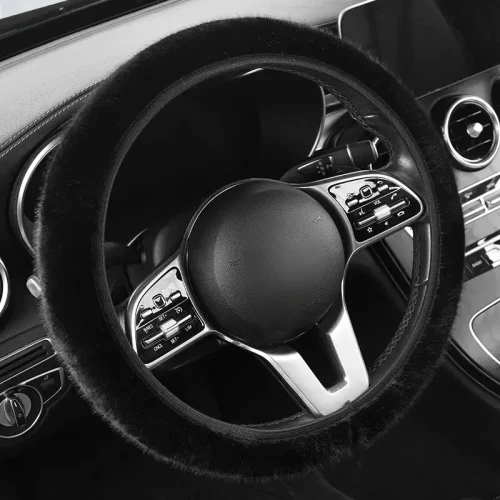 Pluszowy pokrowiec na kierownice - 38cm - Czarny.webp