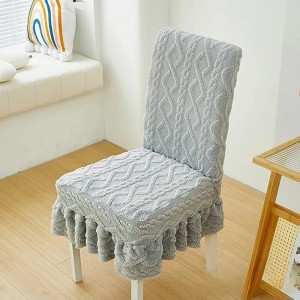 Żakardowy pokrowiec na krzesło z falbaną - Warkocz - Szary