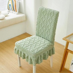 Żakardowy pokrowiec na krzesło z falbaną - Warkocz - Zielony