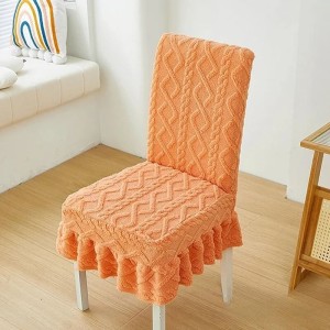 Żakardowy pokrowiec na krzesło z falbaną - Warkocz - Pomarańczowy