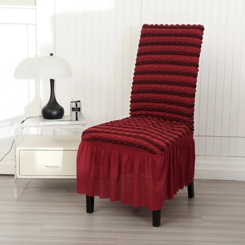 Żakardowy pokrowiec na krzesło z falbaną - bubble - Czerwono-Czarny.jpeg