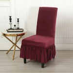 Aksamitny pokrowiec na krzesło z falbaną - Algae Red