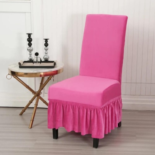 Aksamitny pokrowiec na krzesło z falbaną - China Pink.jpeg