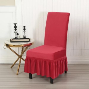 Aksamitny pokrowiec na krzesło z falbaną - Rococco Red