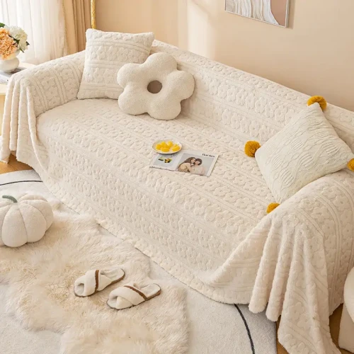 Narzuta na kanapę - Flowy - Biały.webp