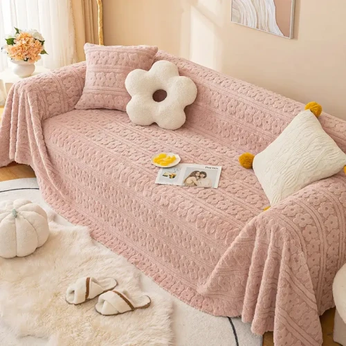 Narzuta na kanapę - Flowy - Różowy.webp