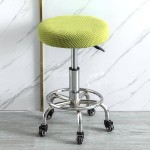 Żakardowy pokrowiec na taboret okrągły - kratka - Limonka