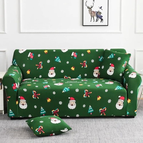 Świąteczny pokrowiec na kanapę - sofę - Santa's Green Snowland.jpeg