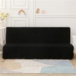 Pokrowiec na wersalkę finkę długi z falbanką - Czarny