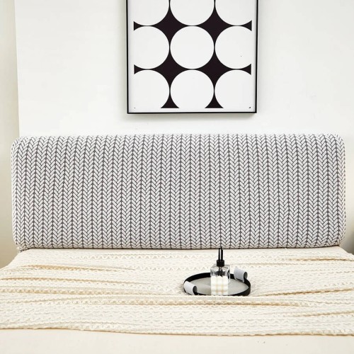 Żakardowy pokrowiec na zagłówek - oparcie łóżka - Vireta - Szary.jpeg