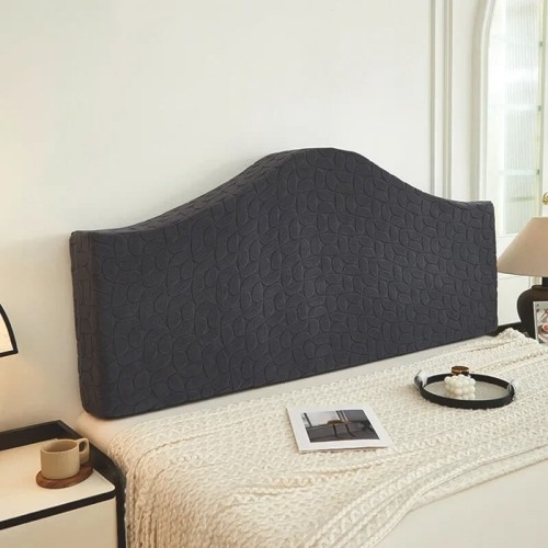 Żakardowy pokrowiec na zagłówek - oparcie łóżka - Leafelle - Ciemnoszary.jpeg