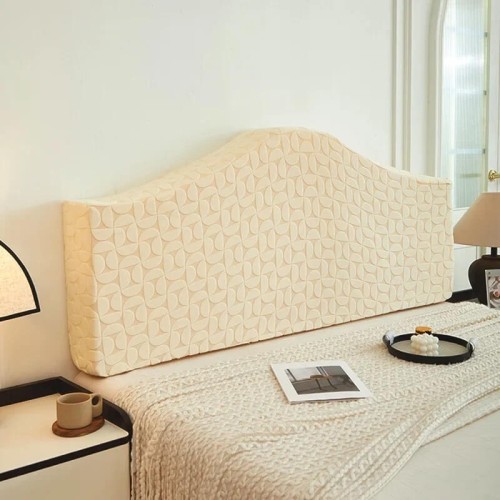 Żakardowy pokrowiec na zagłówek - oparcie łóżka - Leafelle - Kremowy.jpeg