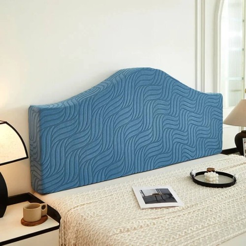 Żakardowy pokrowiec na zagłówek - oparcie łóżka - Wavora - Niebieski.jpeg