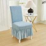 Żakardowy pokrowiec na krzesło z falbaną - Welle - Niebieski