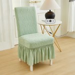 Żakardowy pokrowiec na krzesło z falbaną - Welle - Zielony