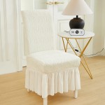 Żakardowy pokrowiec na krzesło z falbaną - Welle - Biały