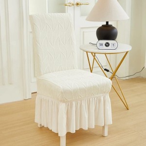 Żakardowy pokrowiec na krzesło z falbaną - Welle - Biały