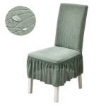 Żakardowy pokrowiec na krzesło z falbaną - LIŚCIE - Zielony