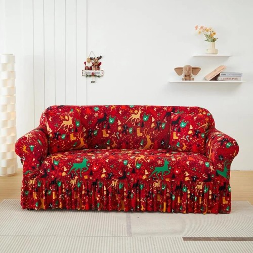 Świąteczny pokrowiec na kanapę - sofę z falbaną - Reindeero.jpeg
