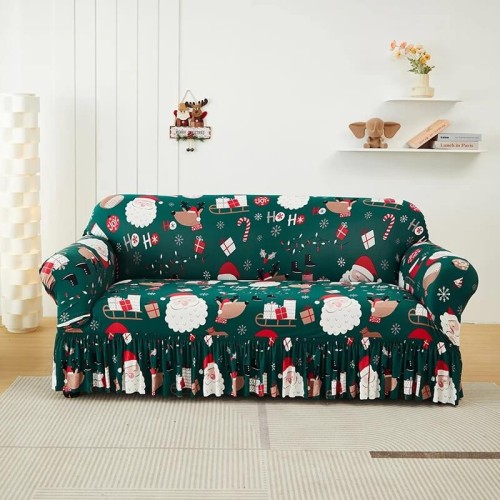 Świąteczny pokrowiec na kanapę - sofę z falbaną - Green Santa.jpeg