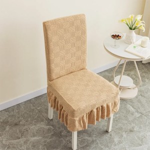 Żakardowy pokrowiec na krzesło z falbaną - Geomesh - Cappuccino