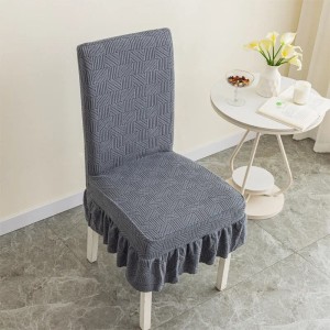 Żakardowy pokrowiec na krzesło z falbaną - Geomesh - Ciemnoszary