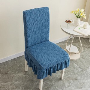 Żakardowy pokrowiec na krzesło z falbaną - Geomesh - Niebieski