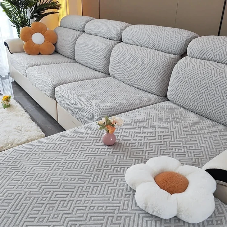 Żakardowy pokrowiec na siedzisko narożnika - Maze - Jasnoszary.jpeg