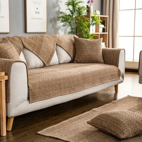Uniwersalna pluszowa narzuta na narożnik - kanapę - fotel - Linen - main-zestaw.webp
