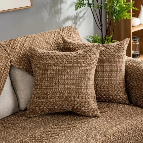 Uniwersalna pluszowa narzuta na narożnik - kanapę - fotel - Linen - poszewki na poduszki.webp